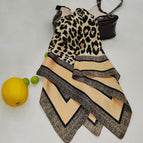 Wide frame leopard print khaki silk scarf
