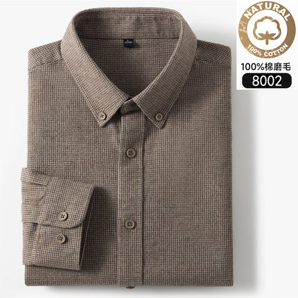 Autumn and Winter New Pure Cotton Brushed Long-Sleeved Shirts for Young and Middle-Aged Plaid Casual Business Men's Shirts Popular on Douyin