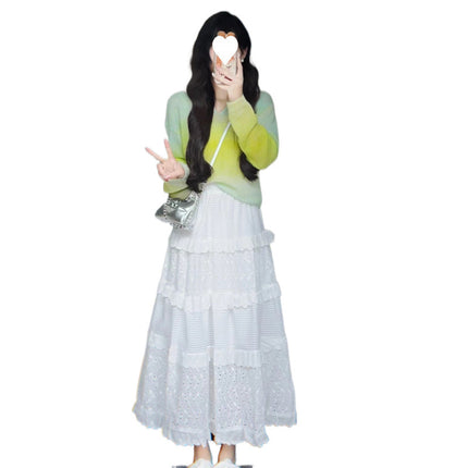 Gradient vignette 2024 new thin loose long sleeve sweater slimming cake skirt gentle style skirt suit