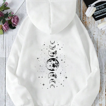 New Sweatshirt with Different Moon Print, Front and Back Printed Sweatshirt Casual and Fashionable Millennium