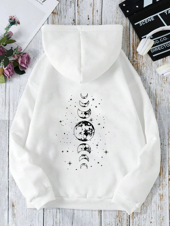 New Sweatshirt with Different Moon Print, Front and Back Printed Sweatshirt Casual and Fashionable Millennium