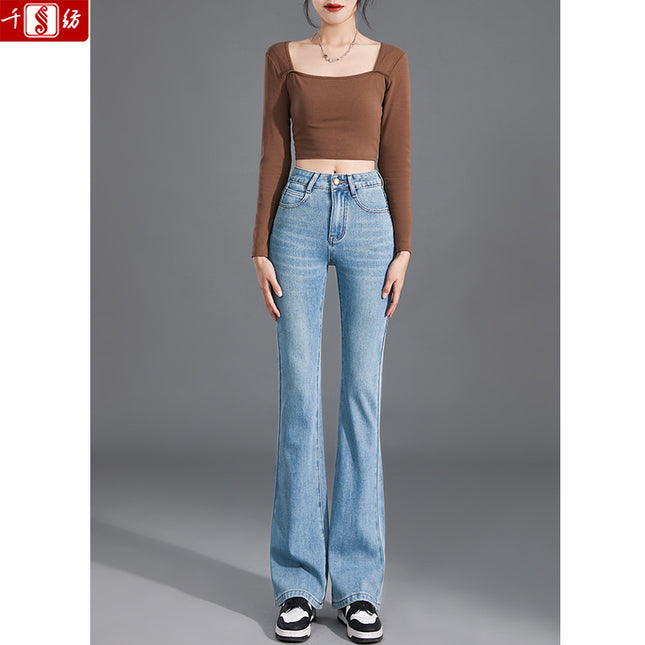 Flared Jeans for Women 2026 Spring New Style Slim Fit Versatile Skinny Four-Way Stretch High-Waisted Cropped Pants