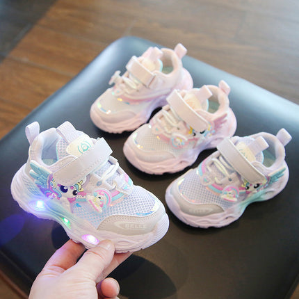 2025 spring and summer new wholesale girls running shoes with lights cartoon mesh fashion hook and loop sneaker for children