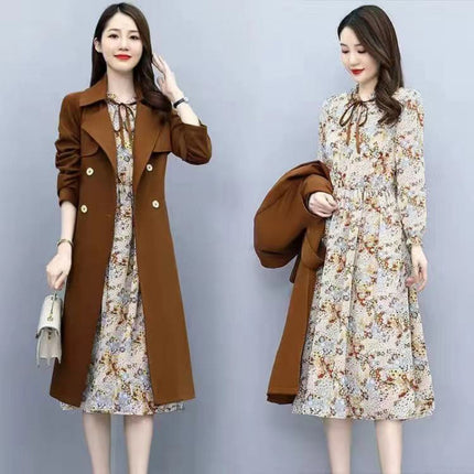 Early autumn floral dress two-piece 2024 autumn new women's western style age-reducing slimming early autumn suit skirt