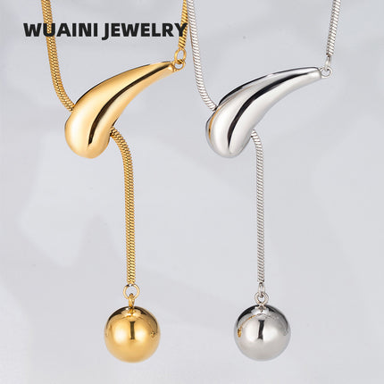 Creative drawstring water drop ball necklace titanium steel electroplating 18K gold high-grade sweater chain women's simple pendant wholesale