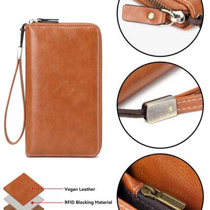 Cross-border New RFID Long Women's Wallet Retro Multi-card Zipper Wallet Simple Large Capacity Clutch