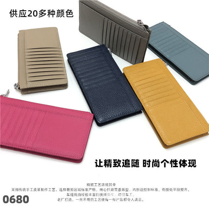 Women's Genuine Leather Fashion Long Zipper Mobile Phone Wallet High-grade Cowhide Men's Large Capacity Card Bag Two-in-One in stock