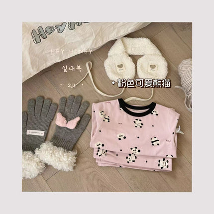 Spot Large and Small Roll Heyhoney24 Lycra Cotton Boys and Girls Autumn Clothes Intimates Printed Home Clothes Pajamas Two-Piece Set