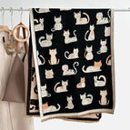 Cute relaxed cat black / 180x65cm imitation cashmere