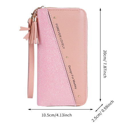 Factory wholesale long ladies wallet Korean stitching color tassel coin purse multi-functional mobile phone bag small bag