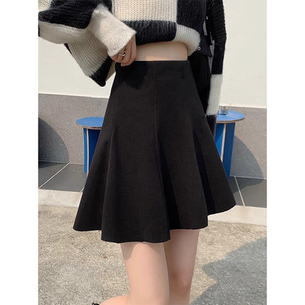 Black Wool Skirt Women's 2024 Autumn and Winter A- Line Skirt plus size High Waist Slimming Fashion Umbrella Skirt Hip Skirt