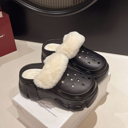 fleece-lined Cave Shoes Cotton Women's Autumn and Winter Inner Liner New Height-Heeled Thick-Sole Plush Cotton Slippers for Winter Outer Wear