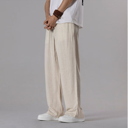 Cotton and linen pants men's summer thin loose linen casual pants outer wear mop floor plus size straight leg pants wholesale
