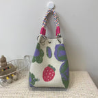 Hand bag of rice green strawberries