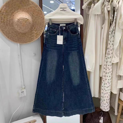 Stretch Large Wide Leg Retro Jeans Women's Autumn 2024 New High Waist Loose Slimming All-match Elegant Mop Pants