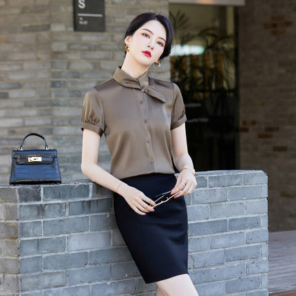 Summer New Fashion Temperament Professional Women's Short-sleeved Shirt Hotel Front Desk Beautician Jewelry Shop Work Clothes Set