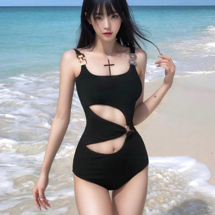 2025 New Swimsuit Women's Bikini Covers Belly, Looks Slim and Sexy, Cut Out Backless One-Piece Small Breast Push-Up Hot Spring Vacation