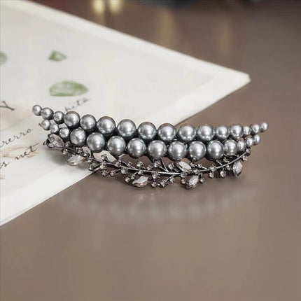 Retro Elegant Pearl Crescent Head Top Exquisite French Hair Half-Tie Spring Clip Internet Celebrity High-end Hairpin