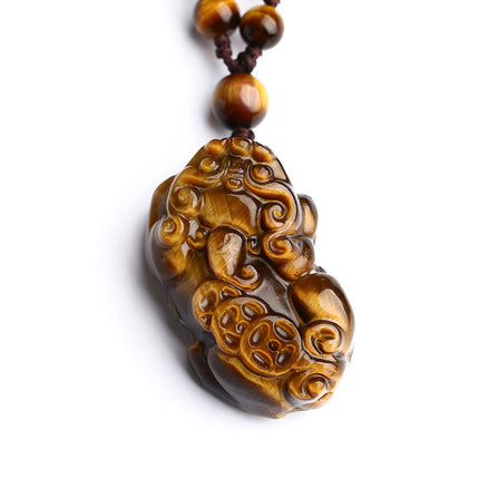 Couple's Pixiu Pendant Tiger Eye Stone Guanyin Buddha Guan Gong Ping An Buckle Pendant Yellow Tiger Eye Stone Pendant Supply Straight Hair