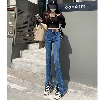 Black Spiggy Spiggy Jeans Women's Trendy All-match New Korean Style High Waist Slimming Stretch Slim Fit Trumpet Pants