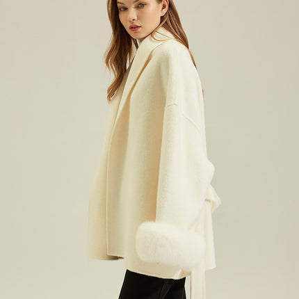 2025 Autumn and Winter Wool Double-Sided Woolen Outwear Woolen Short Fox Fur Petite Outwear Women's Mulberry Silk Jacket