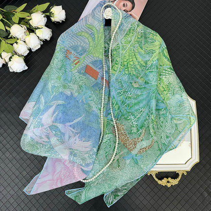 130cm Thin Georgette Plant Secret Garden Women's Sunscreen Shawl Travel Large Square Scarf Hijab Scarf