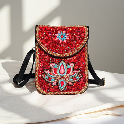 Bohemian Women's Mobile Phone Bag Xinjiang Inner Mongolia Yunnan Travel Souvenir Retro Heavy Industry Rice Bead Shoulder Bag