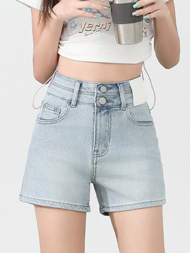American Retro High Waist Denim Shorts Spring 2025 New Spice Girls Small Slimming Wide Leg A- shaped Hot Pants