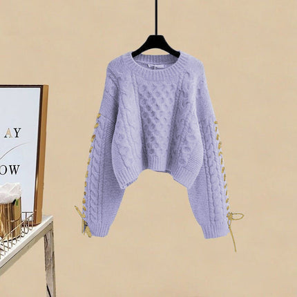 plus size Women's Autumn and Winter suit Women's 2024 New Pullover Knitted Sweater Women's Loose Slimming Wide Leg Pants Two-piece Set