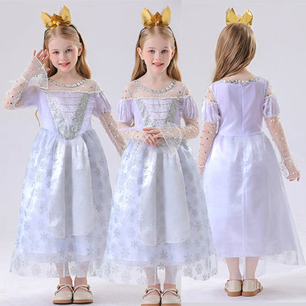 Children's Princess Alice White Queen White Dress High-End Cosplay Princess Dress Performance Costume