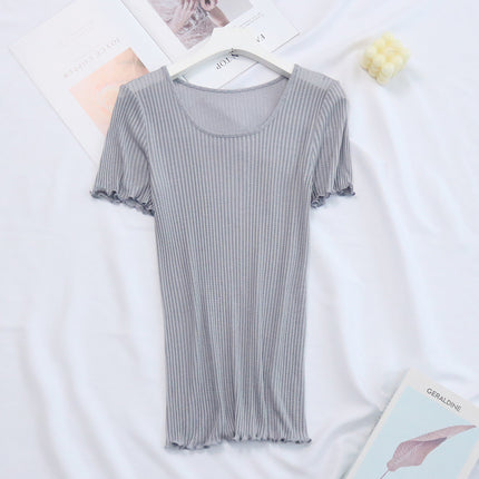 Tangge Silk T-Shirt Women's Short-Sleeved Bottoming Shirt Summer Versatile Slim Mulberry Silk Garden Collar Threaded Tight Top Thin