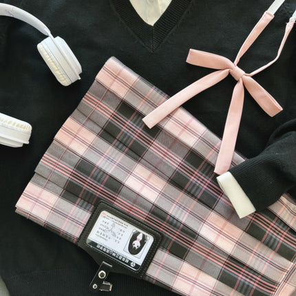 Original JK uniform [pink fog sea] autumn and winter black pink plaid skirt sweet cool hot girl student Japanese college style skirt