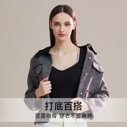 8870 Seamless Square Neck Thermal Base Layer Underwear for Women, Anti-Static Mask Base Shirt, Autumn and Winter German Velvet Heating Outerwear
