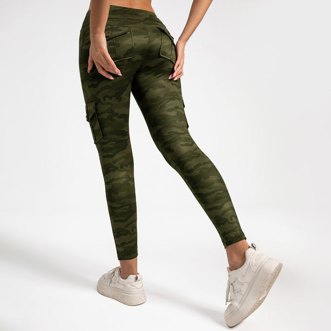 Europe and the United States cross-border tight breathable yoga camouflage multi-pocket high waist hip slimming no embarrassment line leggings