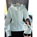 Transparent blue [hooded double zipper fashionable and versatile] velvet-free style / S [recommended below 50kg]