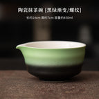 Ceramic matcha bowl [black-green gradient/threaded]