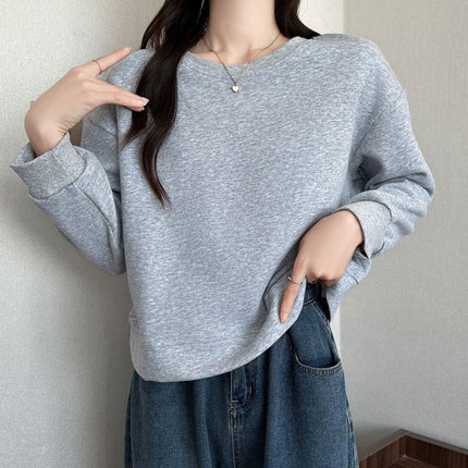 Autumn and Winter New Korean Style Loose Versatile Niche Trendy Round Neck Long-Sleeved Velvet Jacket Fleece-Lined Thickeneded Short Sweatshirt for Women