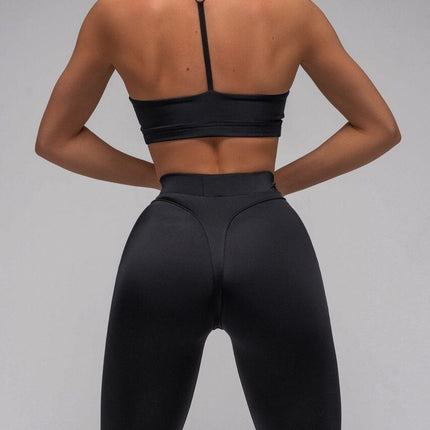 High-Waisted Tummy Control Fitness Pants for Women, Quick-Dry, High-Elasticity, Color-Blocked, Tight-Fitting, Trendy Peach-Lift Yoga Leggings