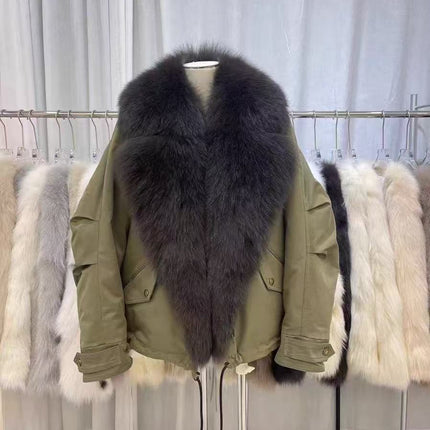 Detachable Real Fox Fur Collar Thickened down Lining Sweet Cool Parka down Jacket Women's Workwear Casual Fur Coat