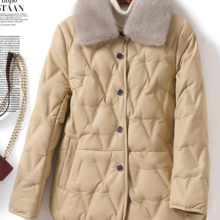 Women's Regular down Jacket with Mink Collar, Korean Style, Genuine Sheepskin, 2025 New Model, White Duck down Coat, Women's Leather Jacket