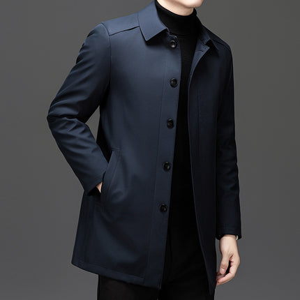 2025 Winter Jacket with Removable Liner, Windbreaker for Men, Business Casual, Turn-Down Collar, Middle-Aged Dad Style, High-End Cotton Coat