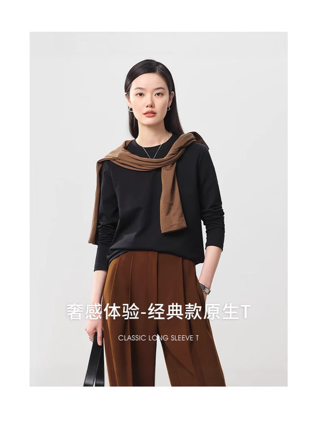 Cross-Border Women's Fitted Round-Neck Slimming Long-Sleeve Quick-Dry T-Shirt Versatile Top Lightweight Quick-Dry