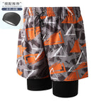 Orange gray 001-3 men's swimming trunks with swimming cap / 2XL-120-130