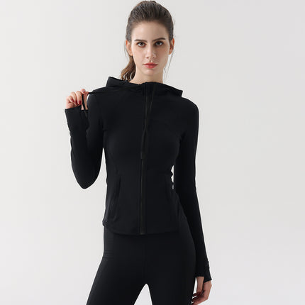 Autumn Yoga Clothing Hooded Fitness Hoodie Quick-drying Jacket Slim-fit Double-sided Scrusted Nylon Breathable Women's Sports Jacket