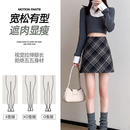 plus size Chubby Women's Woolen Skirt Autumn and Winter Vintage Skirt Women's High Waist A- Line Plaid Hip Skirt Pear-Shaped Figure