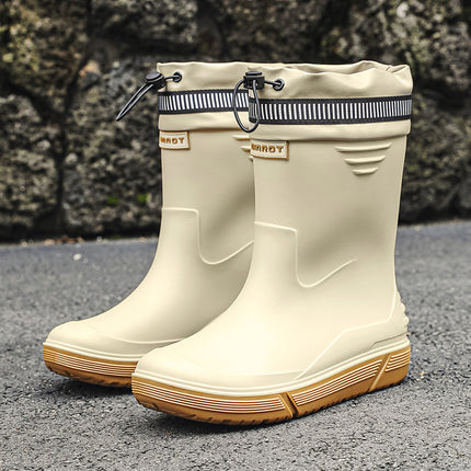 Men's Waterproof Rain Boots with Cuffs, Fishing Water Shoes, Fleece-Lined, Non-Slip Kitchen Work Rubber Shoes, Comfortable Soft-Soled Rain Boots
