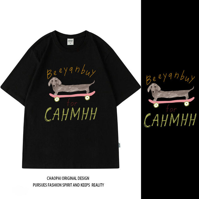 Cross-Border Short-Sleeved T-Shirts for Boys and Girls 2025 New Pet Dog Simple Casual Tops for Couples Hip-Hop Half-Sleeved Handsome