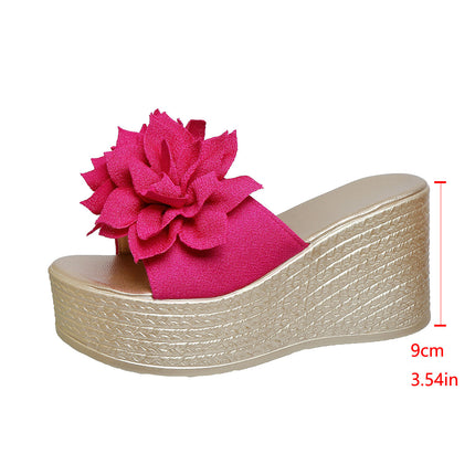 Plus Size Flower Wedge Slippers Women's Open Toe 2025 Summer New Cross-Border Thick-Soled European and American Sandals and Slippers Size 35-43