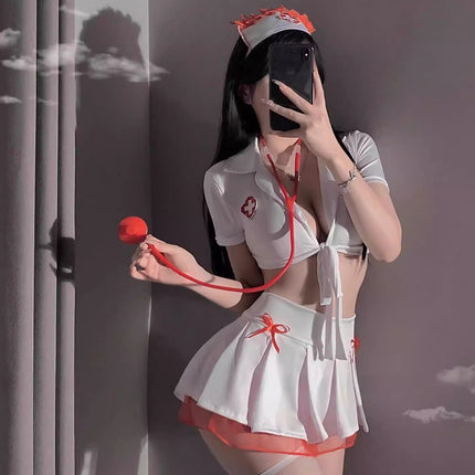 Pure Desire Style cos Nurse Uniform War Gown Bow Tie Belt Exhibit Waist Sexy Spice Girl Free Adult Lingerie