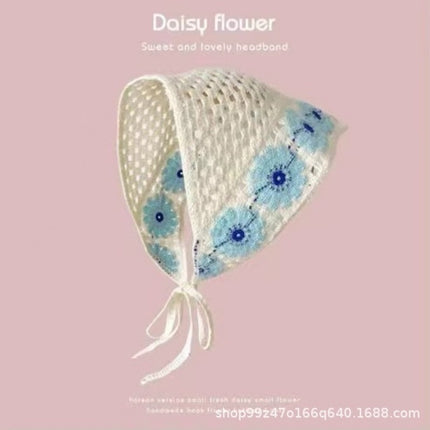 Hot Girl Internet Celebrant Photo Flower French Style Triangle Scarf Headscarf Women's Cute Knitted Hair Band Silk Scarf High-grade Headwear Summer